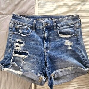 American Eagle Outfitters Blue Distressed Jean Shorts Size 8